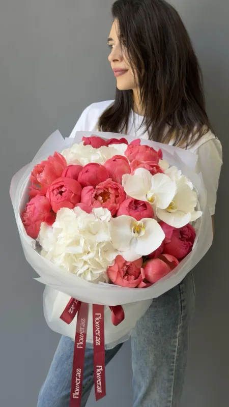 Coral Peony & Orchid Luxury Bouquet