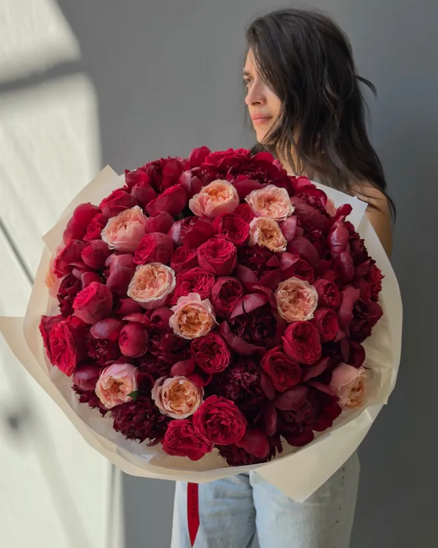 Burgundy Peony & Red Piano Premium Bouquet