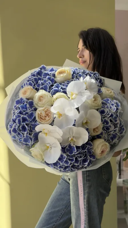 Azure Hydrangea & Orchid Premium Bouquet